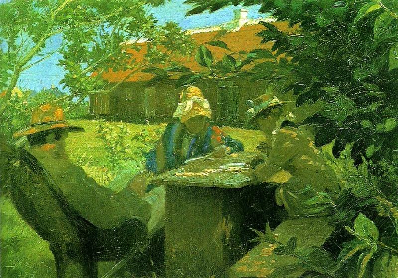 Peter Severin Kroyer anna og michael ancher i samtale med organist helene christensen i den gamle have oil painting image